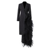 Women's One Button Suit Collar Long Sleeve Polyester Wood Ear Dress Sophisticated Style for Party in White Black