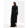 Women's One Button Suit Collar Long Sleeve Polyester Wood Ear Dress Sophisticated Style for Party in White Black