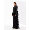 Women's One Button Suit Collar Long Sleeve Polyester Wood Ear Dress Sophisticated Style for Party in White Black
