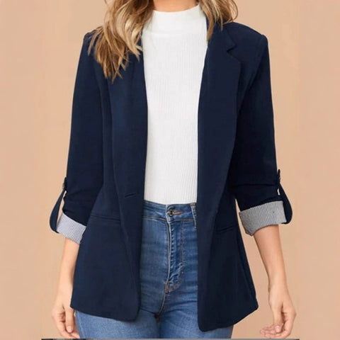 Women's Blazer, Contrast Lapels, Long Sleeves and Turnback Cuffs