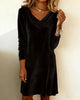 Women's Velvet-Style Dress, Cowl Neck, Long Sleeves and Relaxed Shape