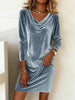 Women's Velvet-Style Dress, Cowl Neck, Long Sleeves and Relaxed Shape