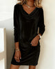 Women's Velvet-Style Dress, Cowl Neck, Long Sleeves and Relaxed Shape