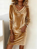 Women's Velvet-Style Dress, Cowl Neck, Long Sleeves and Relaxed Shape