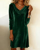 Women's Velvet-Style Dress, Cowl Neck, Long Sleeves and Relaxed Shape