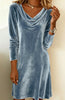 Women's Velvet-Style Dress, Cowl Neck, Long Sleeves and Relaxed Shape
