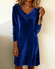 Women's Velvet-Style Dress, Cowl Neck, Long Sleeves and Relaxed Shape