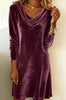 Women's Velvet-Style Dress, Cowl Neck, Long Sleeves and Relaxed Shape