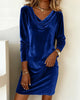 Women's Velvet-Style Dress, Cowl Neck, Long Sleeves and Relaxed Shape