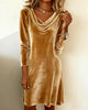 Women's Velvet-Style Dress, Cowl Neck, Long Sleeves and Relaxed Shape