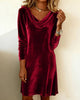 Women's Velvet-Style Dress, Cowl Neck, Long Sleeves and Relaxed Shape