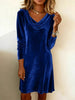 Women's Velvet-Style Dress, Cowl Neck, Long Sleeves and Relaxed Shape