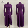 Women's Long Dress, Mock Neck, Long Sleeves and Asymmetric Crossover Skirt