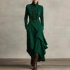 Women's Long Dress, Mock Neck, Long Sleeves and Asymmetric Crossover Skirt