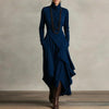 Women's Long Dress, Mock Neck, Long Sleeves and Asymmetric Crossover Skirt