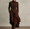 Women's Long Dress, Mock Neck, Long Sleeves and Asymmetric Crossover Skirt