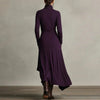 Women's Long Dress, Mock Neck, Long Sleeves and Asymmetric Crossover Skirt