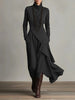 Women's Long Dress, Mock Neck, Long Sleeves and Asymmetric Crossover Skirt