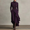 Women's Long Dress, Mock Neck, Long Sleeves and Asymmetric Crossover Skirt