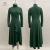 Women's Long Dress, Mock Neck, Long Sleeves and Asymmetric Crossover Skirt