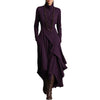 Women's Long Dress, Mock Neck, Long Sleeves and Asymmetric Crossover Skirt