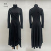 Women's Long Dress, Mock Neck, Long Sleeves and Asymmetric Crossover Skirt
