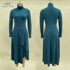 Women's Long Dress, Mock Neck, Long Sleeves and Asymmetric Crossover Skirt