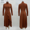 Women's Long Dress, Mock Neck, Long Sleeves and Asymmetric Crossover Skirt