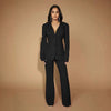 Women's High Waist Straight Leg Polyester Wide Leg Pants with Metal Decoration Elegant Business Formal Trousers for Winter in Black