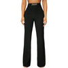 Women's High Waist Straight Leg Polyester Wide Leg Pants with Metal Decoration Elegant Business Formal Trousers for Winter in Black