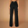 Women's High Waist Straight Leg Polyester Wide Leg Pants with Metal Decoration Elegant Business Formal Trousers for Winter in Black