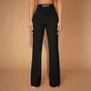 Women's High Waist Straight Leg Polyester Wide Leg Pants with Metal Decoration Elegant Business Formal Trousers for Winter in Black
