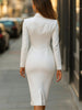 Women's Lapel Long Sleeve Single Breasted Knitted Solid Color Pullover Dress for Autumn in White Black