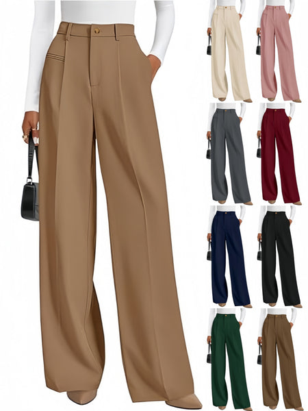 Women's Polyester Work Pants Dress with Pockets High Waist Wide Leg Straight Leg Business Casual for Spring in Black Pink Khaki Brown