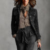 Women's Regular Fit French Style Polyester Solid Color Suit Collar Long Sleeve Single Row Multiple Buckles Jacket with Buttons for Fall in Brown Black