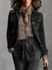 Women's Regular Fit French Style Polyester Solid Color Suit Collar Long Sleeve Single Row Multiple Buckles Jacket with Buttons for Fall in Brown Black