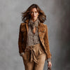 Women's Regular Fit French Style Polyester Solid Color Suit Collar Long Sleeve Single Row Multiple Buckles Jacket with Buttons for Fall in Brown Black
