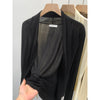 Women's Slim Fit Solid Color Lyocell Lotus Leaf Collar Long Sleeve Hooded Basic Cardigan for Fall in Black