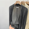 Women's Slim Fit Solid Color Lyocell Lotus Leaf Collar Long Sleeve Hooded Basic Cardigan for Fall in Black