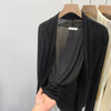 Women's Slim Fit Solid Color Lyocell Lotus Leaf Collar Long Sleeve Hooded Basic Cardigan for Fall in Black