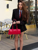 Women's Slim Fit Single Breasted Polyester Blazer with Lapel Long Sleeves and Pocket for Office in White Black