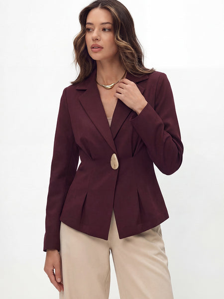 Women's Slim Fit Lapel Long Sleeve One Button Solid Color Polyester Cardigan for Urban Style Winter in Elegant Look