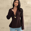 Women's Slim Fit Lapel Long Sleeve One Button Solid Color Polyester Cardigan for Urban Style Winter in Elegant Look