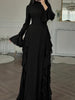 Women's Long Dress, High Neck, Flared Sleeves and Tiered Ruffle Skirt