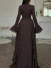 Women's Long Dress, High Neck, Flared Sleeves and Tiered Ruffle Skirt