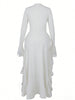 Women's Long Dress, High Neck, Flared Sleeves and Tiered Ruffle Skirt