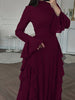 Women's Long Dress, High Neck, Flared Sleeves and Tiered Ruffle Skirt