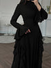 Women's Long Dress, High Neck, Flared Sleeves and Tiered Ruffle Skirt