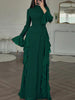 Women's Long Dress, High Neck, Flared Sleeves and Tiered Ruffle Skirt