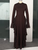 Women's Long Dress, High Neck, Flared Sleeves and Tiered Ruffle Skirt
